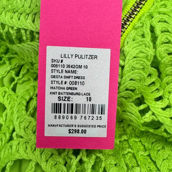 Lilly Pulitzer Siesta Shift Dress Sz 10 Matcha Green Knit Battenburg Lace NWT - Picture 13 of 16